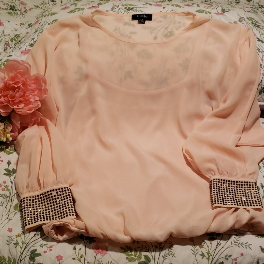 Peachy chiffon blouse with blingy cuffs